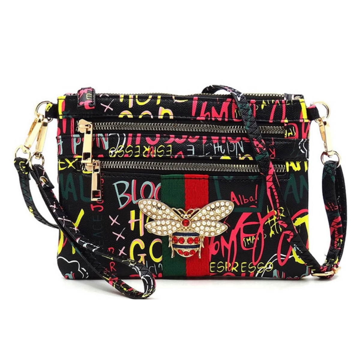 Graffiti Queen Bee Stripe Crossbody Bag