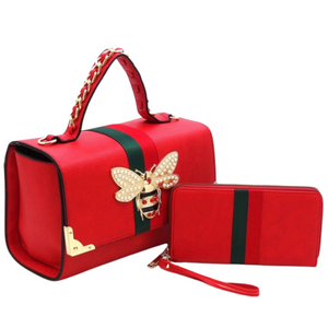 Queen Bee Boxy Leather Handbag/Wallet Set