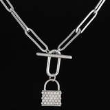 Rhinestone Lock Toggle Necklace