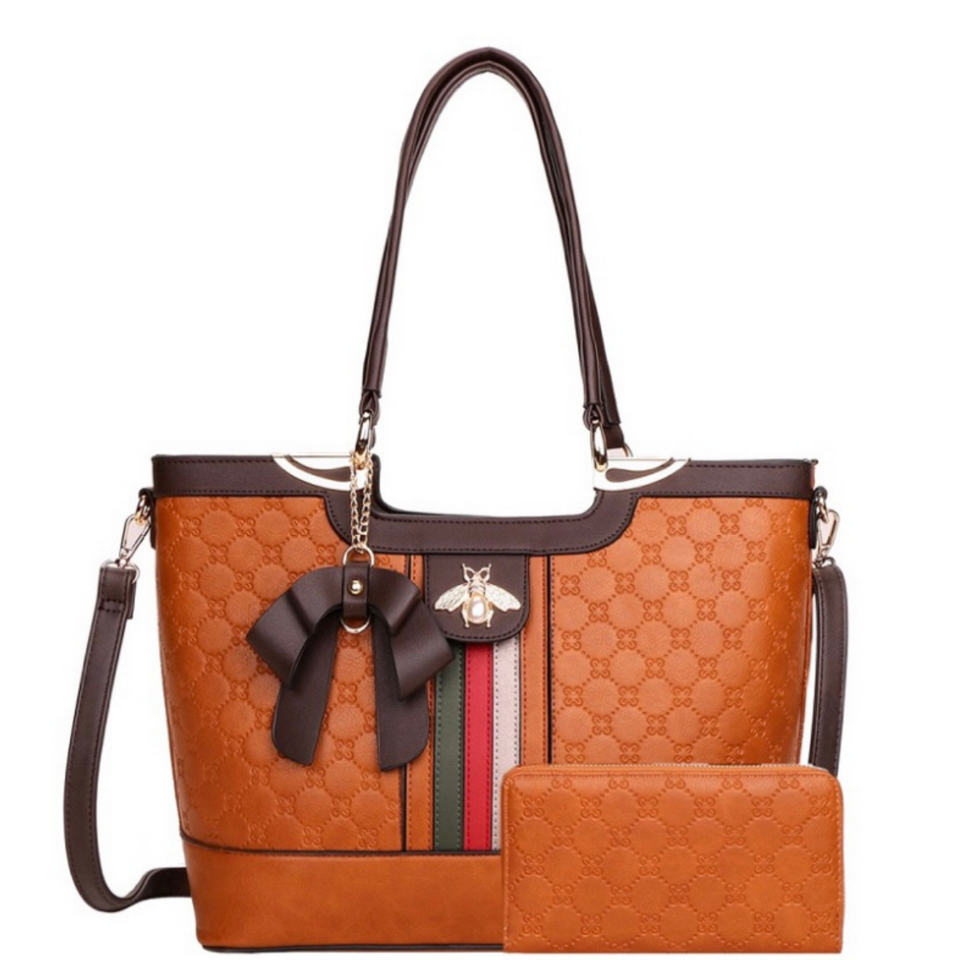 Queen Bee Bow Shopper Tote/Wallet Set