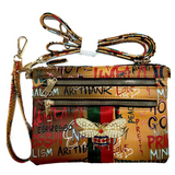 Queen Bee Striped Graffiti Clutch Crossbody Handbag