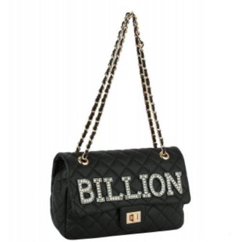 Rhinestone “BILLION” Quilted Turn-lock Shoulder Bag