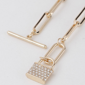 Rhinestone Lock Toggle Necklace