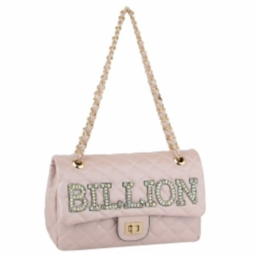 Rhinestone “BILLION” Quilted Turn-lock Shoulder Bag