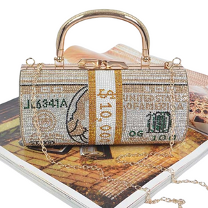 Round Rhinestone Money Handle Clutch