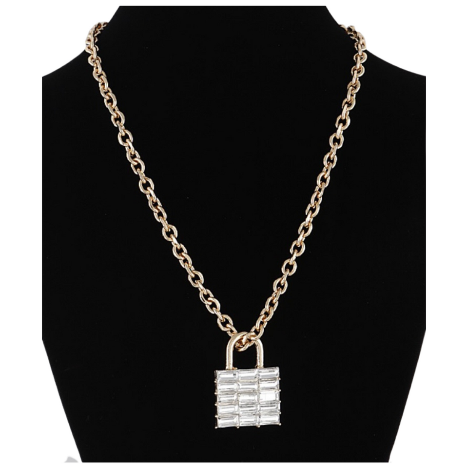 Large Lock Pendant Chain Necklace