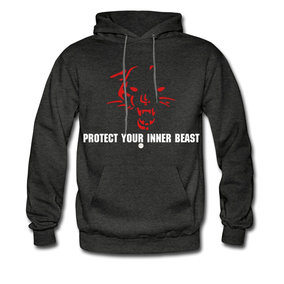 Inner Beast White Letter Hoodie - charcoal gray