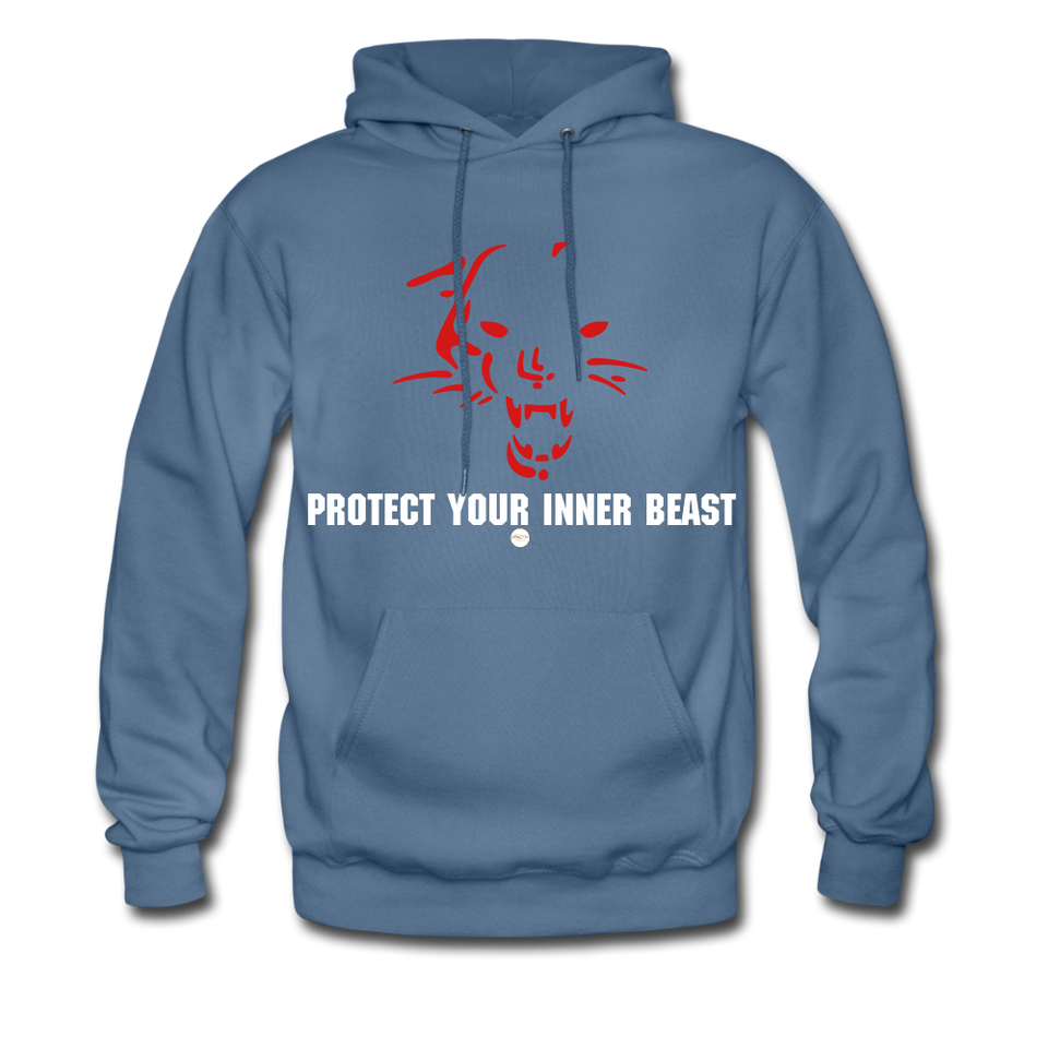 Inner Beast White Letter Hoodie - denim blue