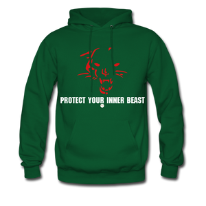 Inner Beast White Letter Hoodie - forest green