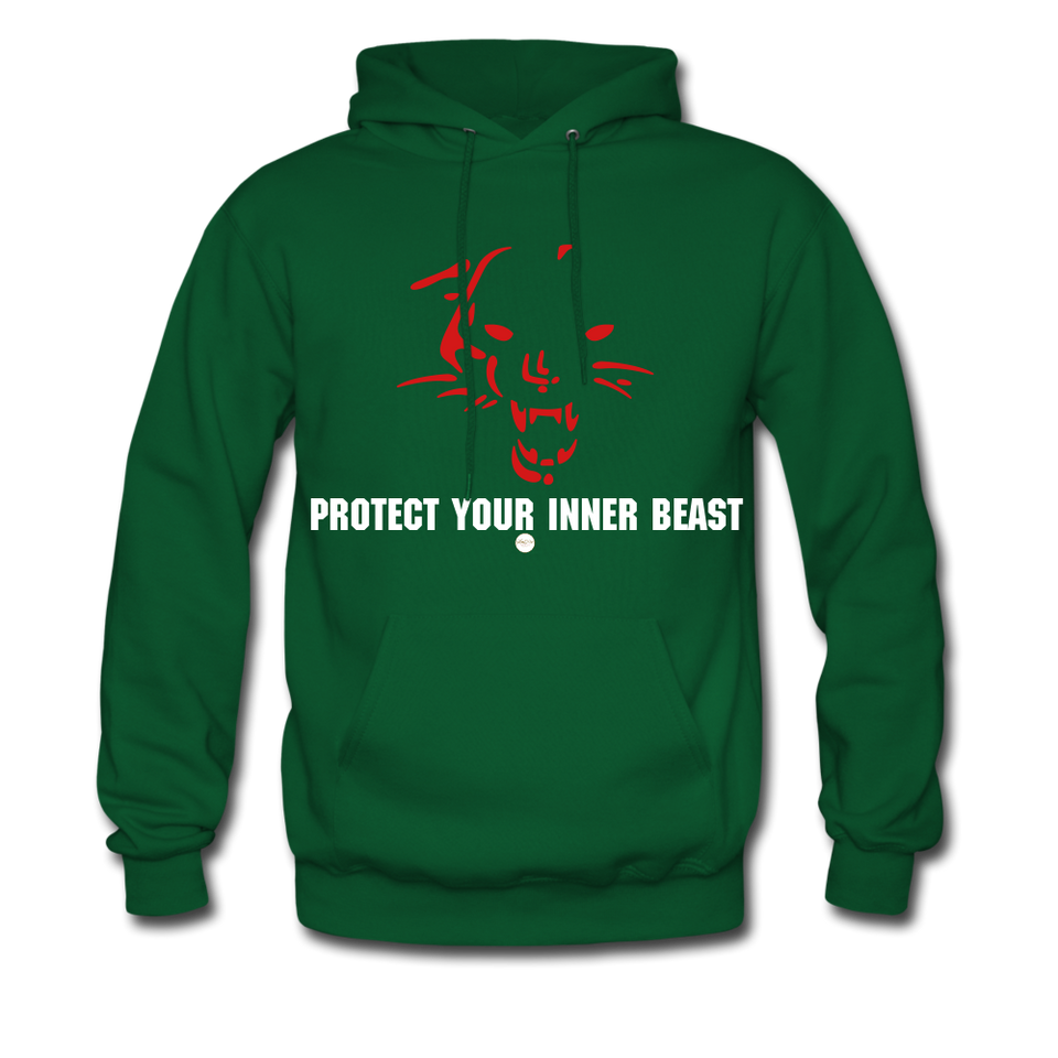 Inner Beast White Letter Hoodie - forest green