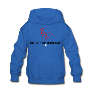 Kids Inner Beast  Blk Letter Hoodie - royal blue