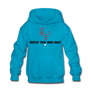 Kids Inner Beast  Blk Letter Hoodie - turquoise