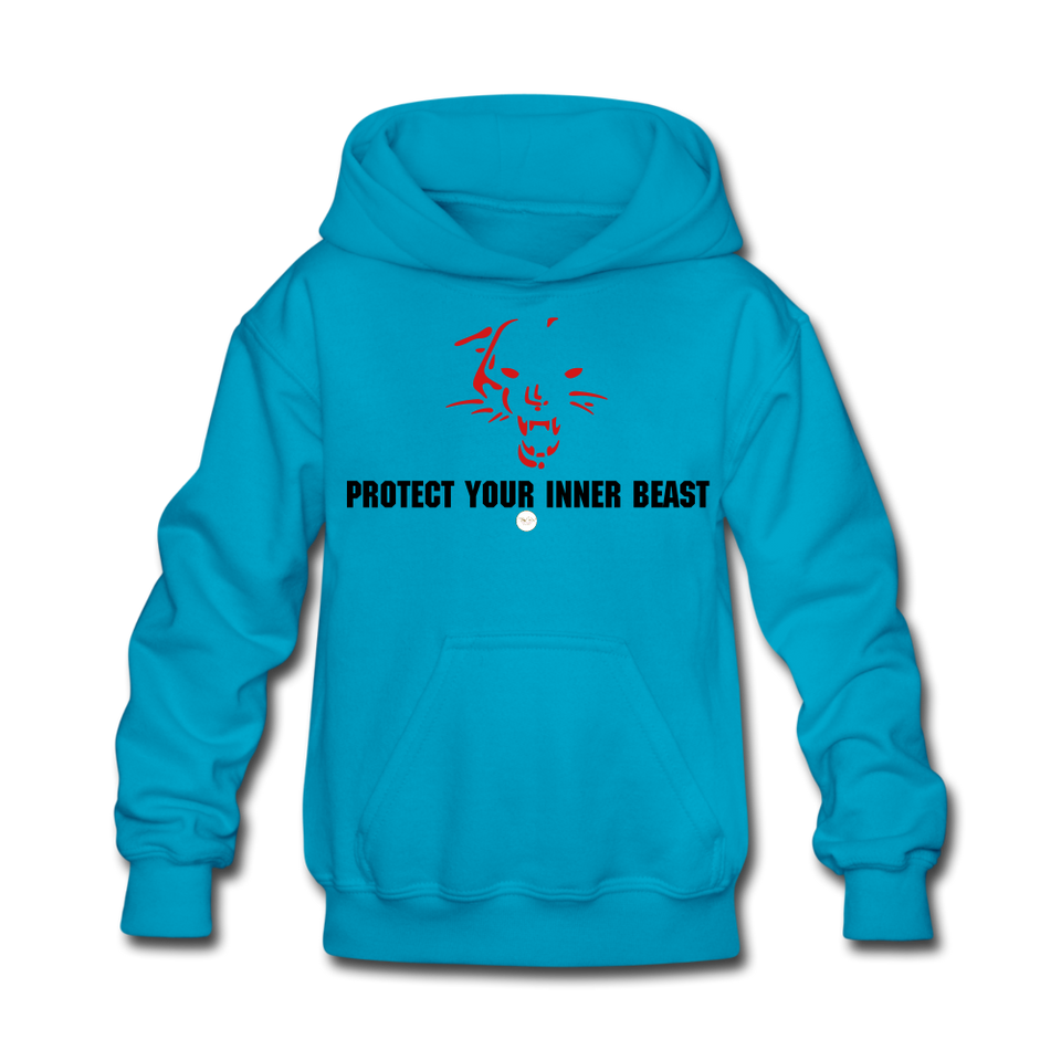 Kids Inner Beast  Blk Letter Hoodie - turquoise