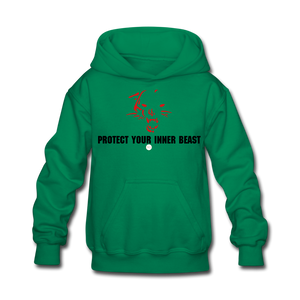 Kids Inner Beast  Blk Letter Hoodie - kelly green