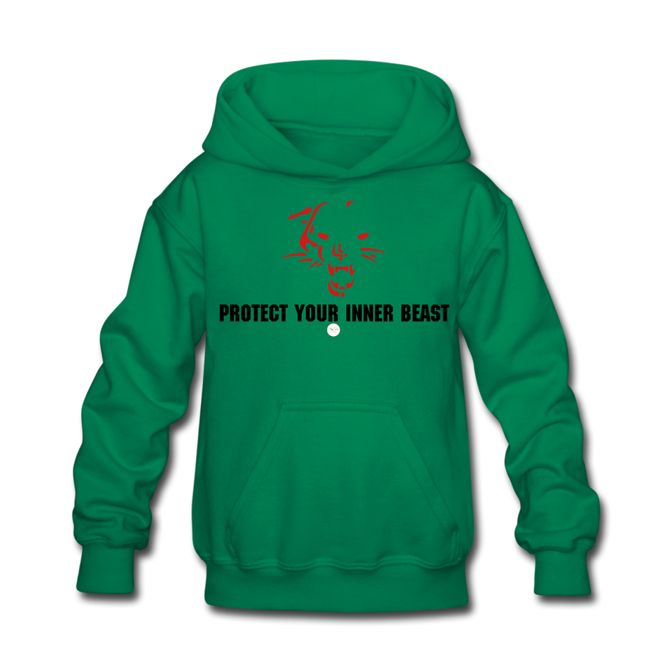 Kids Inner Beast  Blk Letter Hoodie - kelly green